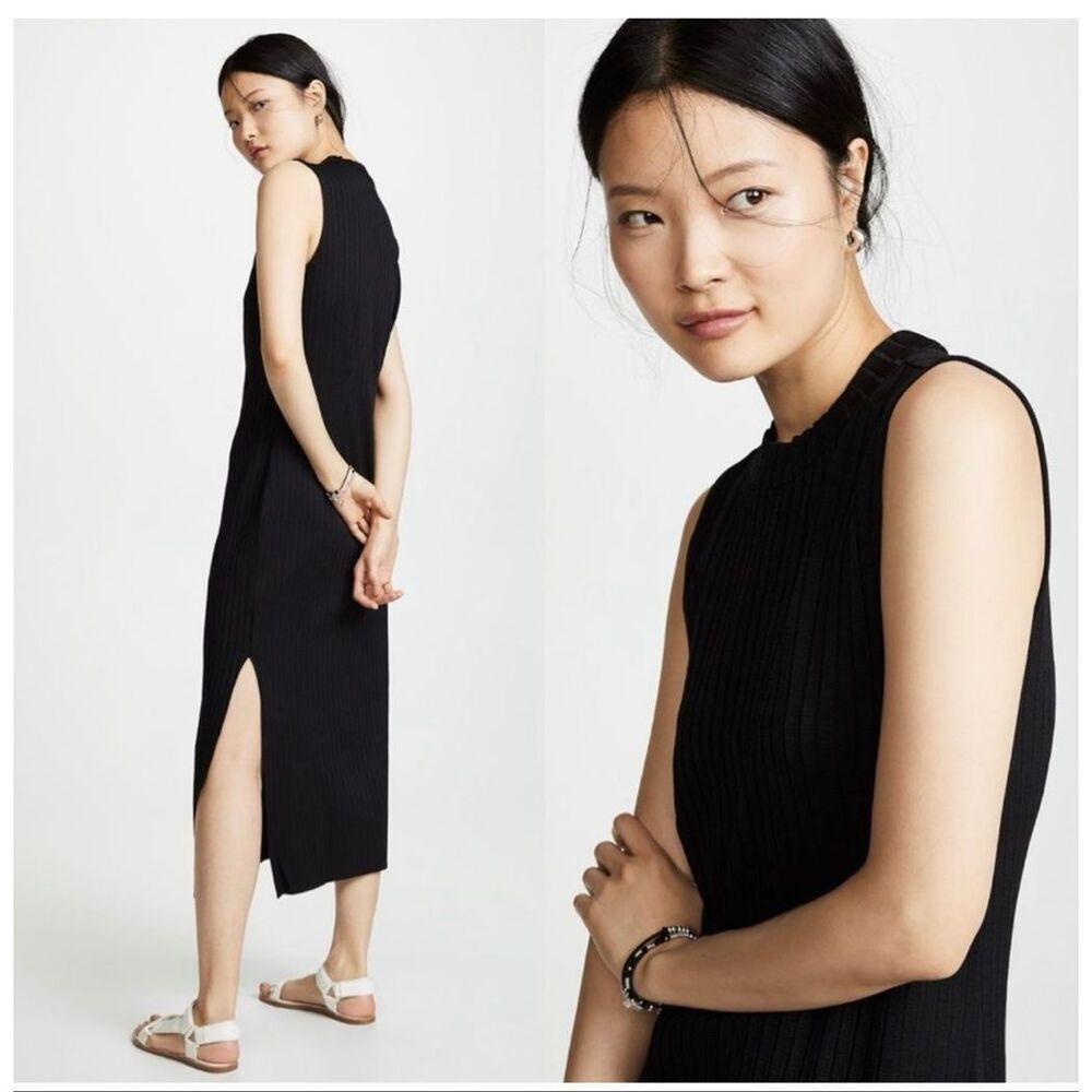 AYR Women’s Long Weekend Black Ribbed Sleeveless Mock Neck Maxi Dress
